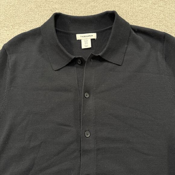 Thom Aaron Mens Knit Button Front Polo Shirt Black Rayon Blend Short Sleeve M - Picture 1 of 8